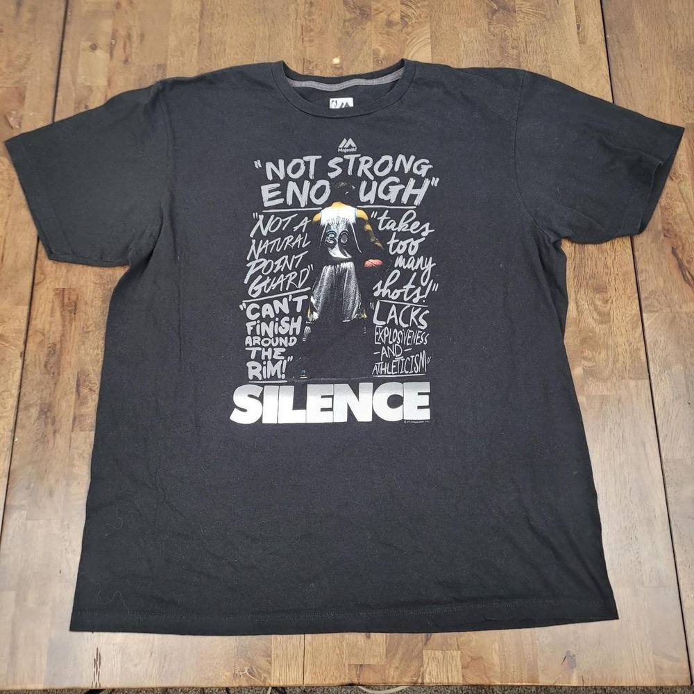 Steph Curry Silence Men's Graphic Tee Size XL Majestic NBA Golden State Warriors